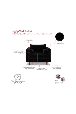 Ürgüp Siyah Tekli Koltuk Berjer Lobby Koltuğu Terapi Bekleme Koltuğu Siyah