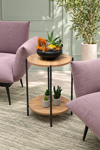Arpelia Yuvarlak Tablalı İki Katlı Sehpa Q42x60 Cm Lava - Atlantik Çam