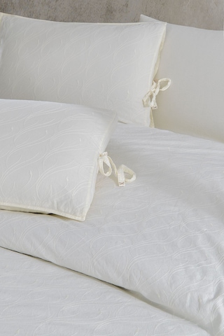 Dante Nakışlı %100 Pamuk Natürel Çift Kişilik Nevresim Takımı Beyaz Pudra