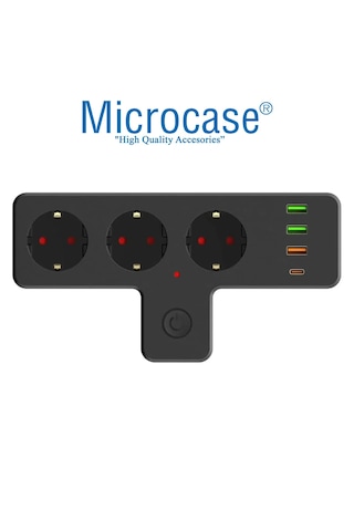 Microcase Termal Akım Korumalı 3 Lü Priz 3 Usb 1 Type C Girişli Uzatma Kablosu Ftr-12 Al4845