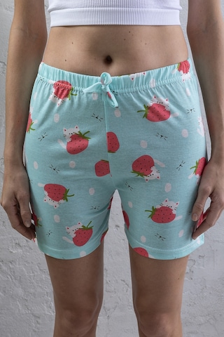Giysa Kadın Beli Lastikli Desenli Şort Pijama Altı Turkuaz - 2027 Turkuaz