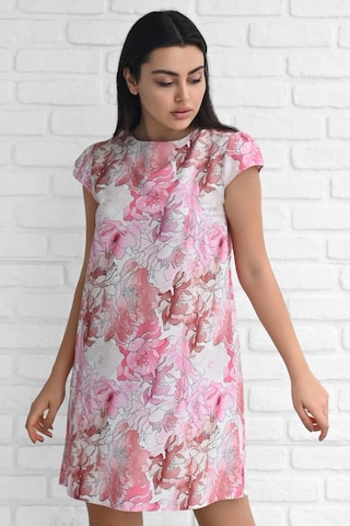 Koza Butik Kadın Desenli Kısa Kollu Elbise 5167-23 001