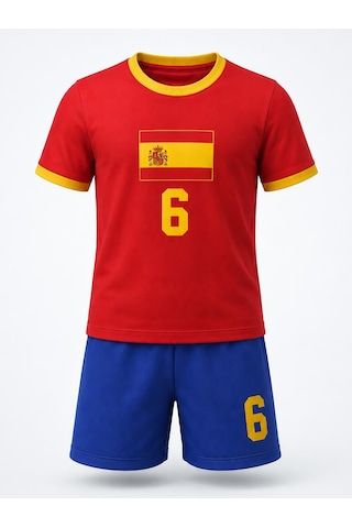 Civil Boys Spain Baskılı 2'li 10-13 Yaş Takım - Pamuk Forma - Kırmızı