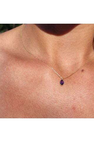 0,50 Ct Safir Mavi Sade Minimal Tasarım Tarz 14 Ayar Altın Doğal Taşlı Kolye-zümrüt Altın Kolye