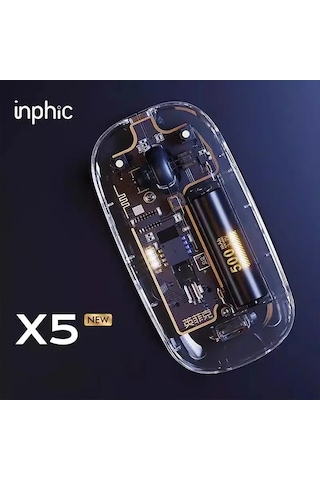 İnphic X5 Kablosuz Fare Şarj Edilebilir Sessiz Kullanım 2.4g Transparan Usb Mouse- 5775 Şeffaf 2