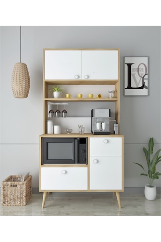 Floradesign Latte Kahve Köşesi / Çok Amaçlı Dolap / Airfryer Dolabı / Mutfak Organizeri Meşe
