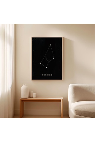 Balık Burcu Posteri Siyah Burç Duvar Sanatı Minimalist Astroloji Baskısı