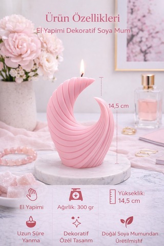 Dekoratif Lüks Soya Mum, El Yapımı Doğal Mum Uzun Yanma Süreli Şık Ev Hediyesi, Ev Süsü Pembe 300 G Pembe
