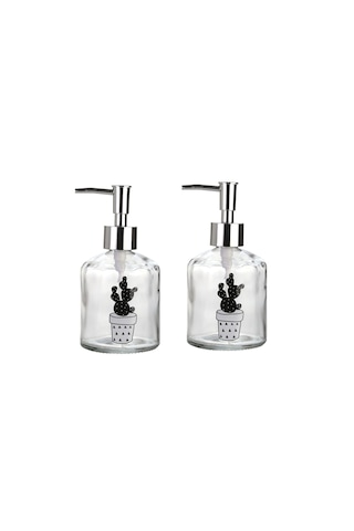 Banyo Seti Cam Sıvı Sabunluk 2 Adet,kaktüs 2 Desen 300ml 7,6x15,5 Çok Renkli