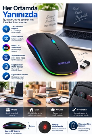 Sessiz Tıklama 800 1200 1600 Dpı Ayarlanabilir Mouse - Lisinya Standart