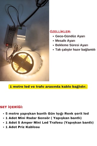 Mutfak Dolabı Radar Gizli Sensörlü Şerit Led Set / Günışığı