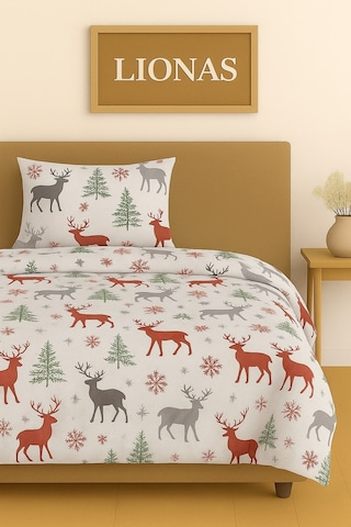 Lionas Tek Kişilik Desenli Nevresim + 1 Adet Kapaklı Yastık Kılıfı Kırmızı