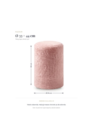 Peluş Puf Ø33x44 Cm Silindir Tabure Makyaj Masası Pufu Kürk Görünümlü Pembe