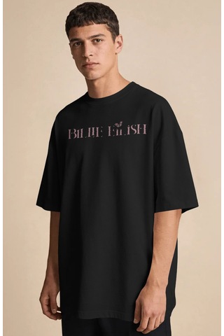 Sevbano Vintage Billie Eilish Şarkıcı Baskılı Unisex Oversize Premium Tiş Siyah