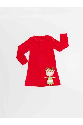 Denokids Yaramaz Geyik Kız Yılbaşı Kadife Kırmızı Elbise Renkli Kırmızı