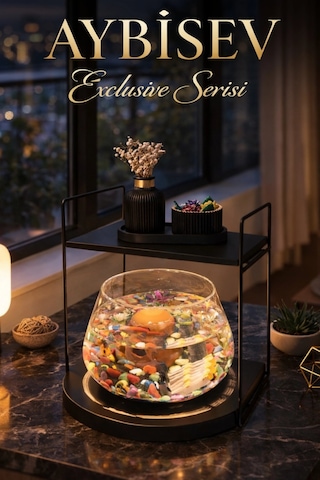 Reyo Ok-ay Store Düz Raflı Işıklı Lüks Cam Fanus İçinde Beta Balığı İçin Özel Tasarım Masa Üstü Dekoratif Akvaryum Siyah-siyah