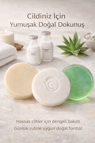 Kuru Ve Hassas Ciltler İçin Besleyici 3 Lü Doğal Sabun Bakım Seti Keçi Sütü