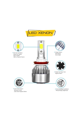 H3 Led Xenon Far Ampulü Beyaz Işık Şimşek Etkili C6 Kasa