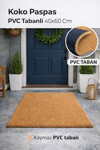 Pvc Tabanlı Koko Kıl Kapı Önü Paspası 40 60 Cm Açık Kahverengi