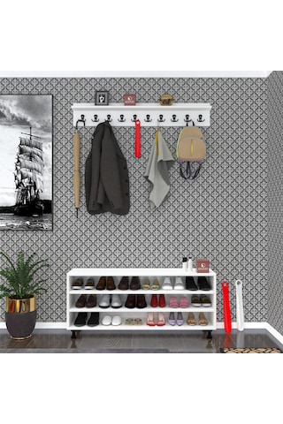 Kenzlife Portmanto Ayakkabılık Ve Askılık Sandal3 Gribyz 53 120 32 Onsekiz Çift Ayakkabı Kapasitesi Ahşap