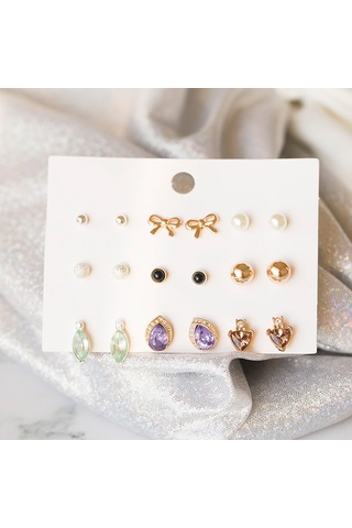 Kangvka 9 Çift Alliçelik Küpe Seti - Yıldız, İpek, Gül Desenleriyle Kadınlar İçin Güzellik Aksesuarı A Tipi Çok Renkli