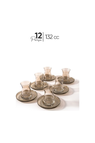 Mest Lura 6 Kişilik 12 Parça Füme Çay Bardağı Seti 132 Cc - Modern Zarafet Ve Sofistike Çay Füme