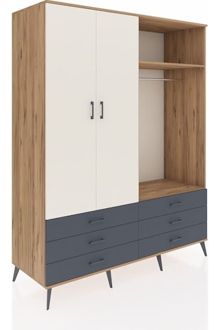 Kronos Gardrop 4 Raflı 6 Çekmeceli 2 Askılı 176x59x221 Çam-aytaşı/antrasit Beyaz