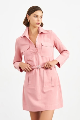 Stella Pulvis Pembe Örgü Kemerli Tunik Elbise Pembe