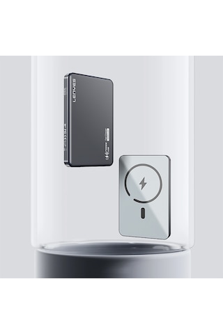 Lenyes Pw119d Pd 20w Ultra İnce Hızlı Şarj Özellikli Wireless Powerbank 15w 10.000mah Füme