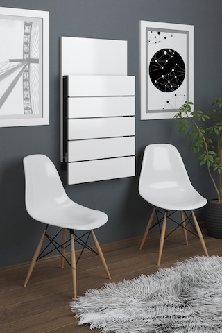 Fulya Duvara Monte Katlanabilir Pratik Yemek Masası Balkon Beyaz