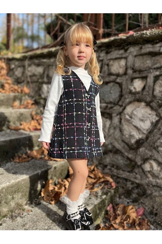 My Kids Wear Kız Çocuk Bayramlık Şık Jile Elbise Takımı 12478 Antrasit - Beyaz