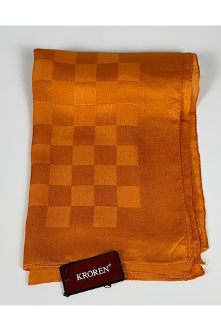 Kroren Krep Jakarlı Dama Desen Şal - 70 X 190 Orange