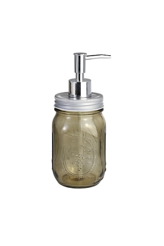 Cam Sıvı Sabunluk,çiçek Desenli Kahverengi 8x8x10cm 420ml