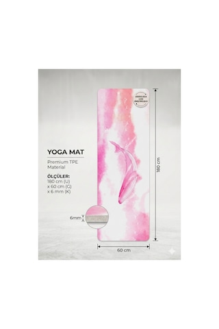 Taşıma Çantalı Pembe Desenli Kaymaz Tpe Yoga Matı & Egzersiz Minderi - 6mm Kalınlık