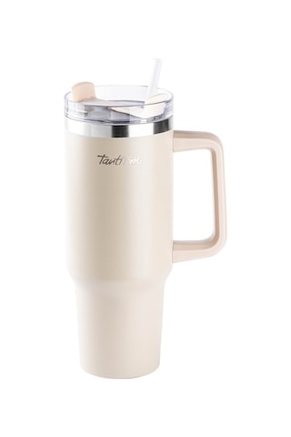 Tantitoni Move Açık Kahve Paslanmaz Çelik Pipetli Termos Bardak 1.2l Açık Kahverengi