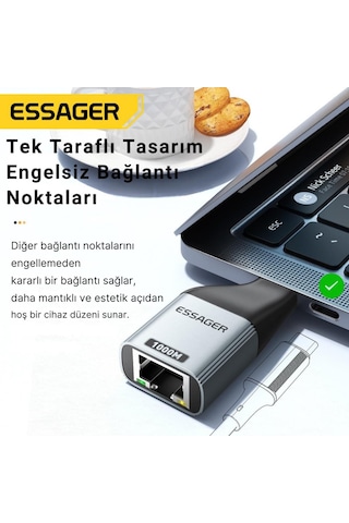 Essager 1000mbps Type-c To Rj45 Dönüştürücü Type C Ethernet Dönüştürücü Rj45 Dönüştürücü Çevirici