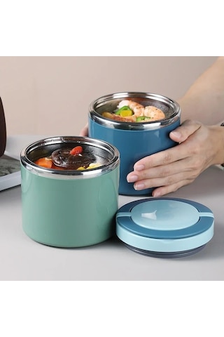 Paslanmaz Çelik Vakumlu Termal Yemek Kabı, Taşınabilir Öğle Yemeği Saklama Kutusu, Çorba Ve Sıcak Yemekler İçin Kapaklı Bento Kutusu, Isı Koruyucu Termos Özellikli Pratik Yemek Kapları Yeşil