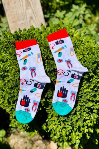 Lousocks Unisex Doktor Hemşire Medikal Desenli Beyaz Soket Çorap