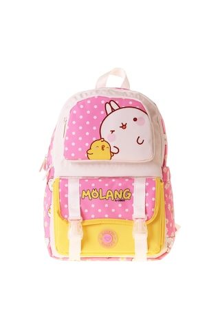 Kaukko Kids Dört Bölmeli Kız Çocuk Molang Baskılı Pembe - Sarı Okul Sırt Çantası - L5318 Çok Renkli