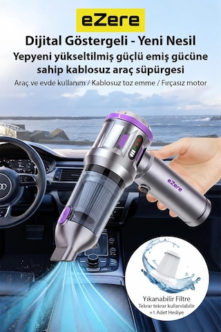 Northcity Ezere Turbovac 20000pa Güçlü Dijital Göstergeli Vakumlu Kablosuz Üflemeli Mini Araç Süpürgesi- 5775