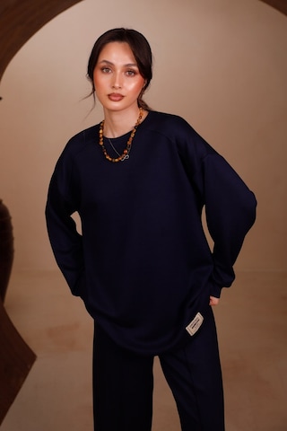 Balenbi Kadın Oysh Modal Kumaş Oversize 80 Cm Tunik Bol Paça Pantolon Tesettür Takım 1228 Lacivert