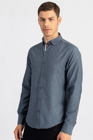 Tudors Slim Fit Dar Kesim Uzun Kol Poplin Oxford Erkek Gömlek-15755 Mavi