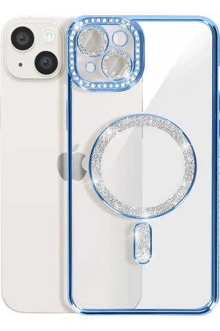 Apple Uyumlu iPhone 15 Kılıf Joke Simli Magneticsafe Mavi