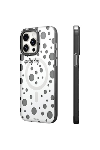 Apple Uyumlu iPhone 14 Pro Max Kılıf Magsafe Özellikli Polka Dot Desenli Youngkit Spots Serisi Kapak Pembe