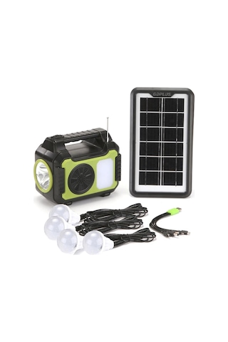 Güneş Enerji Panelli Solar Aydınlatma Sistemi Powerbank Kamp Doğa Balık Karavan Fener Fm Bluetoth