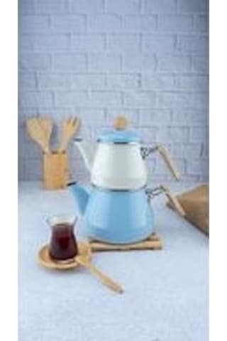 Lumino - Bambu Kulplu Çaydanlık Takımı Mavi Mavi