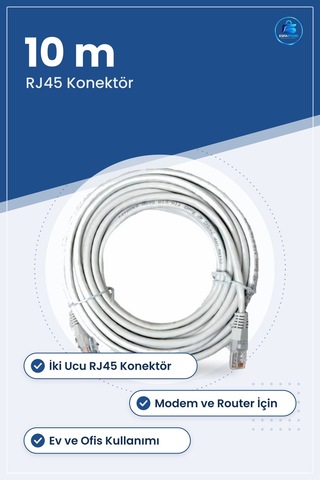 Network Kablosu 10 Metre Ethernet Ağ Rj45 Modem Router Bilgisayar