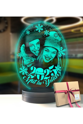 Yılbaşına Özel Resimli Oval 3d Modelli Gece Lambası