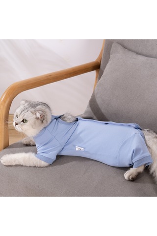 Hombey Kedi Ameliyat Sonrası Kurtarma Tişörtü - Yara Koruması Ve Yalama Engeli - Modal Kumaş - Mavi Xs
