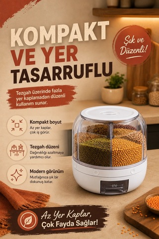 Pirinç Mercimek Makarna İçin 6 Hazneli Kuru Gıda Saklama Kutusu Dağıtıcı Hazneli Çok Renkli
